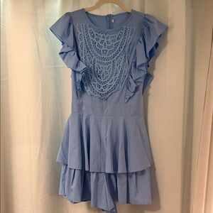 Light Blue Ruffle Crochet Detail Dress